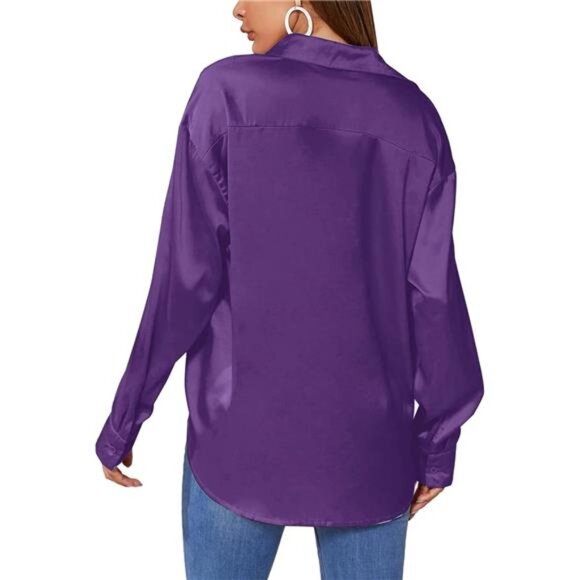 Women's Satin Silk Button-Down Blouse - Picture 5 of 7